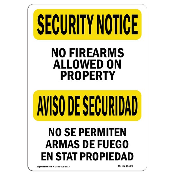 OSHA Security Sign, 3.5" Height, 5" Width, No Firearms On Property Bilingual, Landscape, 10PK